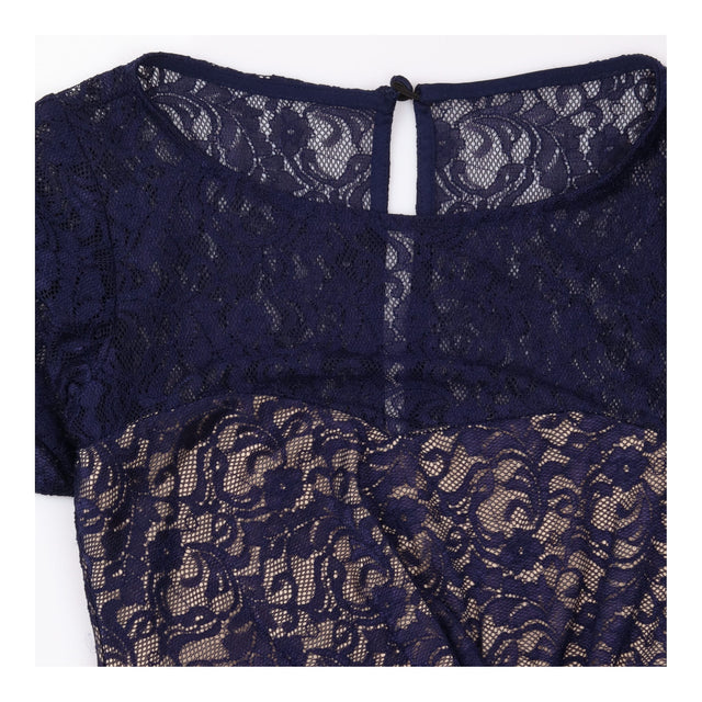 Coast Navy Blue Lace Nude Lined Draped Maxi Dress