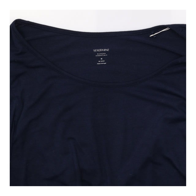 Navy Blue Viscose Stretch Scoop Neck Long Sleeve N