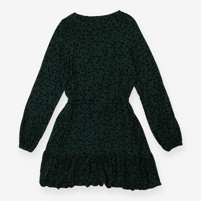 Tiered Dress Crew Neck Green with Black Floral pri