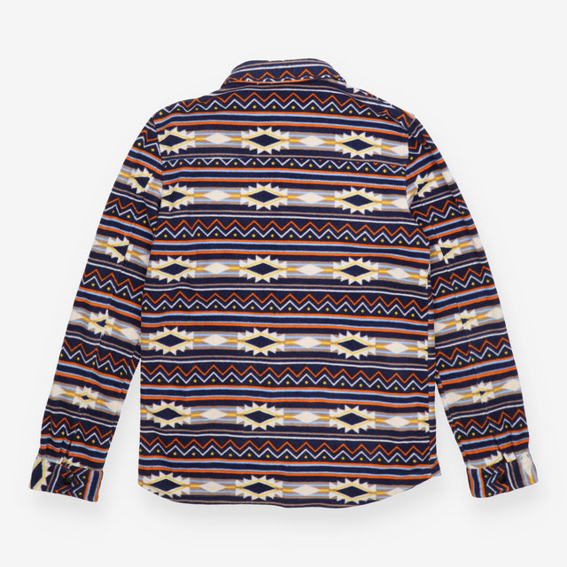 Orange Navy Aztec Full Snap Popper Fleece Jacket