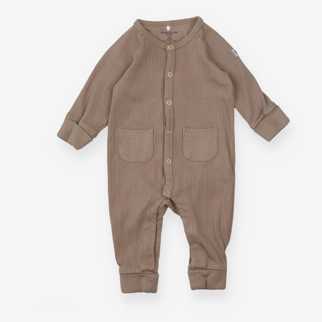 Sleepsuit Ribbed Brown with Pockets