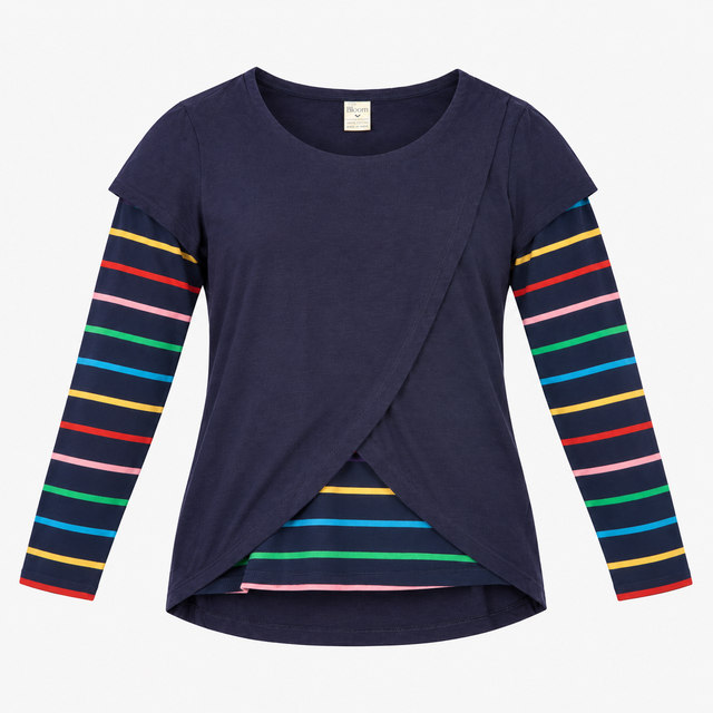 Maternity & Nursing top in navy with striped sleev