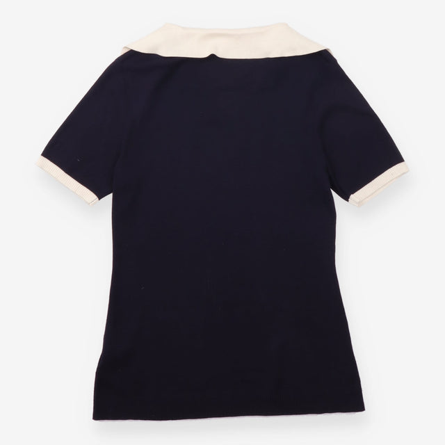 Silk Blend Contrast Collar Short Sleeve Knit Top