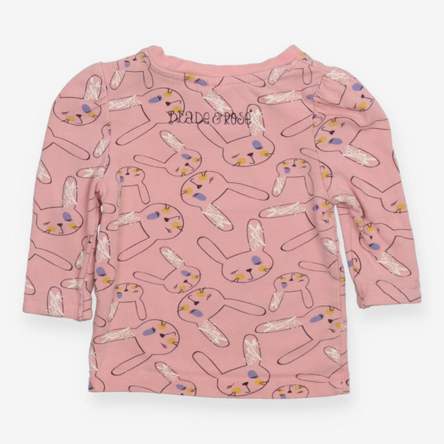 Tee LS pink rabbit heads