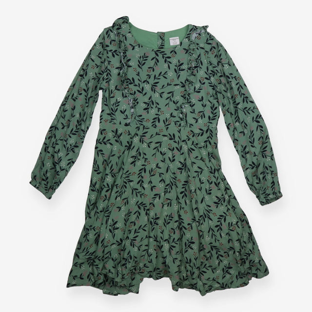 Jersey Dress Sage with navy Leaves and Red Berries