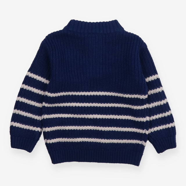 Knitted Sweater 1/4 Zip Blue with White Strip
