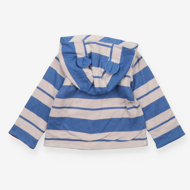Blue and white stripe jersey cardigan with hood
