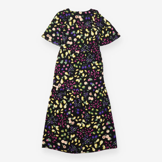 Black Fruit Print Clementine Wrap Midi Dress