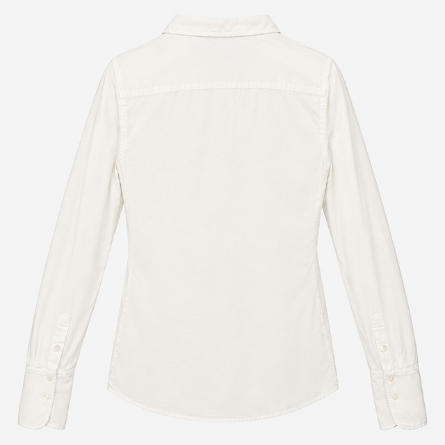 Ruched Shirt in White Viscose with Open Collar and