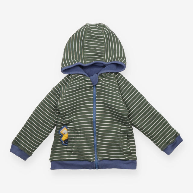 Reversible Hoodie Fleece Green Stripe and Blue Tra
