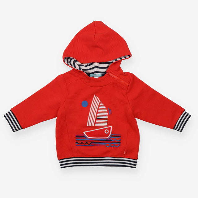 Red Sailboat Ribbed Hoodie