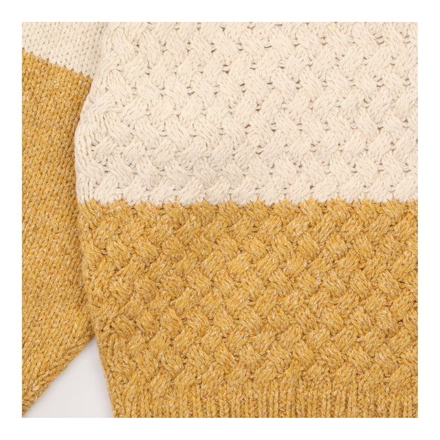 Cream & Mustard Colour Block Cable Knit Jumper
