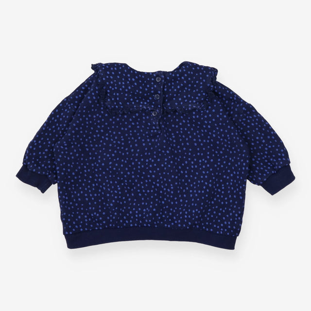 Navy sweater frill collar blue polka dots