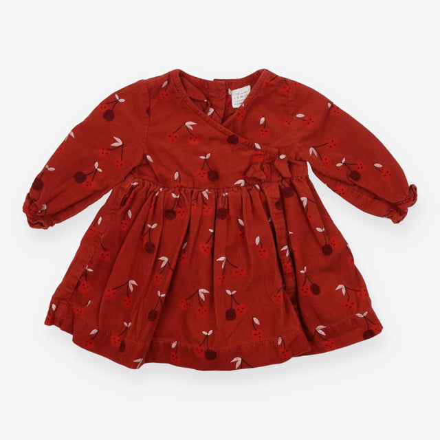 Dress long sleeve brick red cherries
