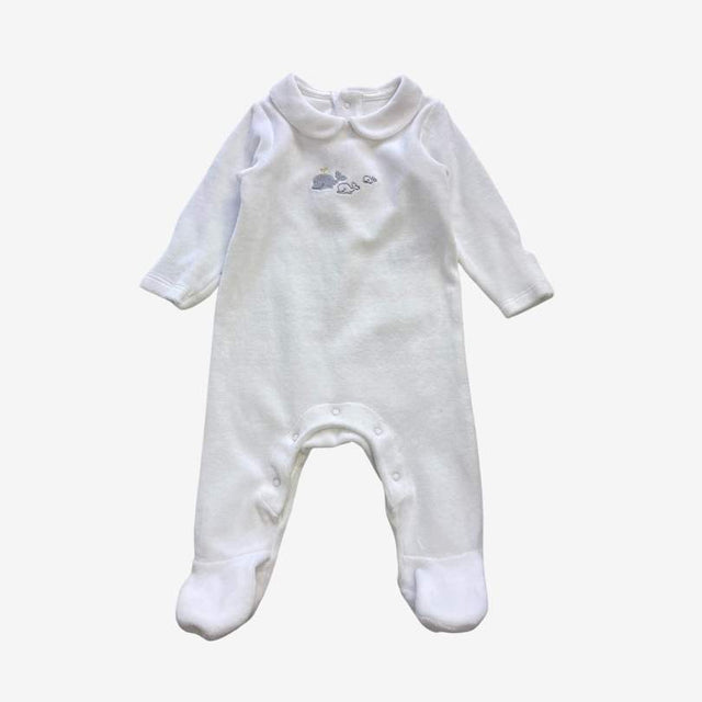 White Velour Whale Sleepsuit