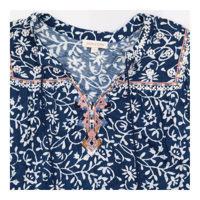 Batik Print Embroidered Tiered Midi Dress