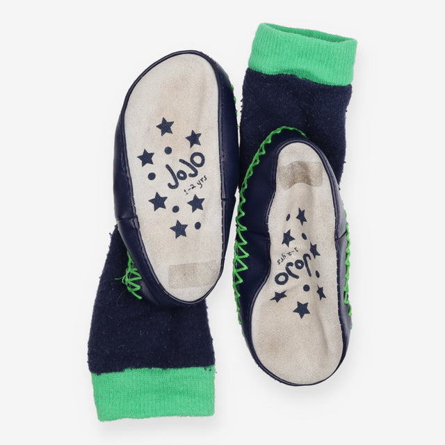 Slipper socks moccasins navy blue frogs