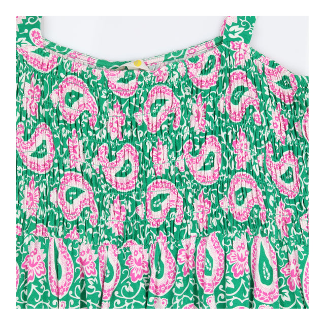 Maxi Dress Smocked Jersey Paisley Green Pink