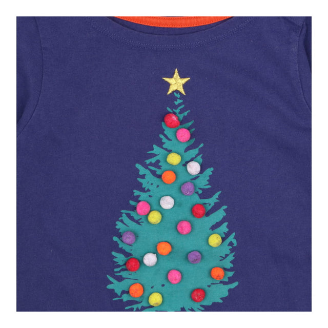 T-Shirt Long Sleeve Navy Christmas Tree Pom Poms