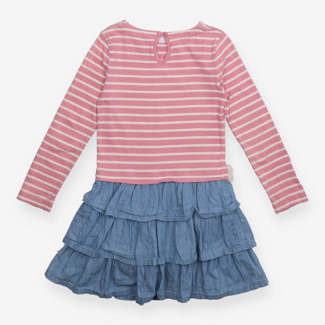 LS striped dress with denim skirt and flowers