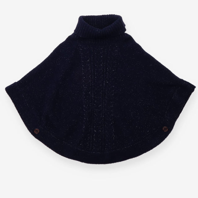 Poncho Navy with roll neck and silver thread