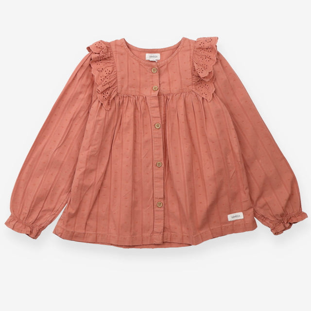 Terracotta pointelle collar blouse