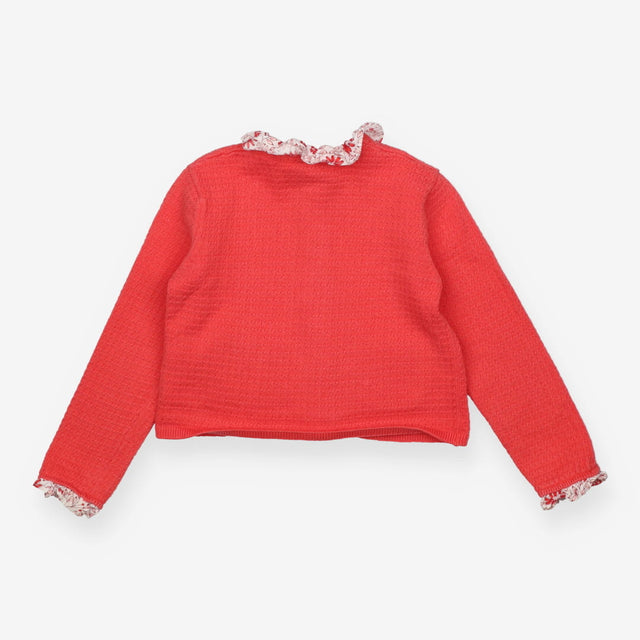 Red Cardigan with Floral Collar