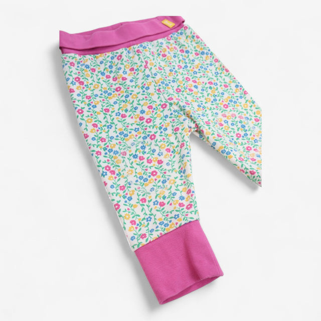 Joggers White Floral Print with Pink Cuffs