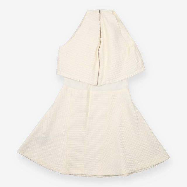 Ivory Micro Pleated Midi Dress Overlay Top Flared