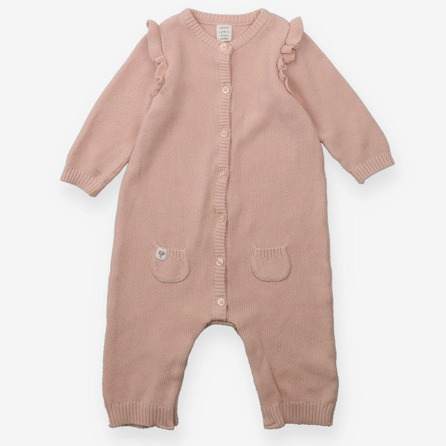 Knitted romper pink frill shoulders