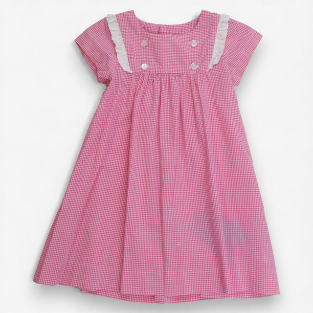 Dress Sleeveless Pink Gingham Anchor Buttons