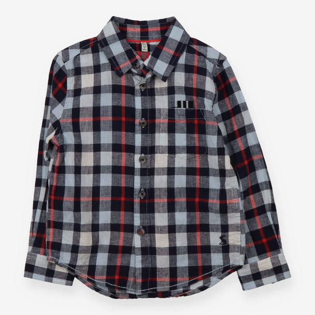 Shirt long sleeve check navy and red