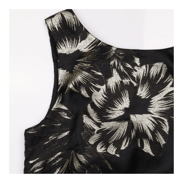 Gold Metallic Floral Sleeveless Jacquard Dress Bla