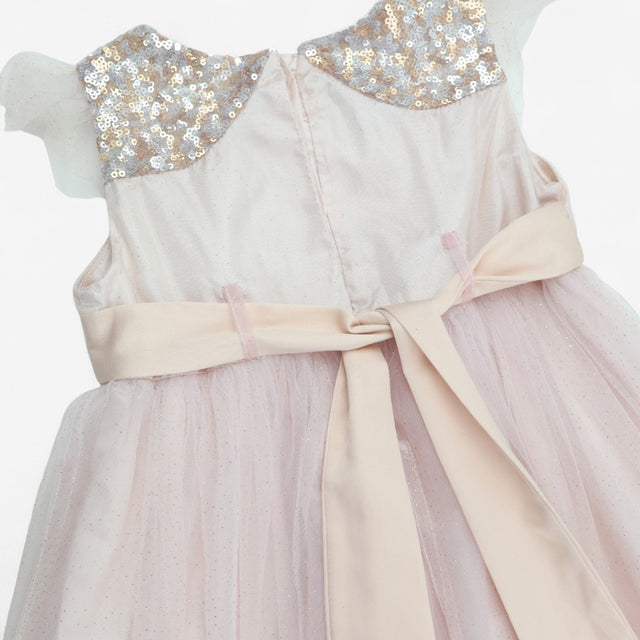 Dress Short Sleeved Pink Sparkle with Flower