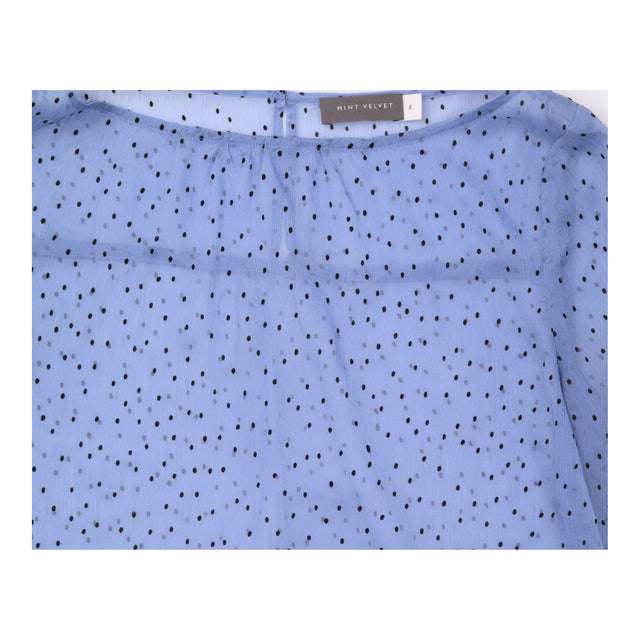 Blouse Blue Navy Spot Print Ruffle Detail Balloon