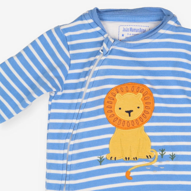 Blue and White Stripe Lion Sleepsuit