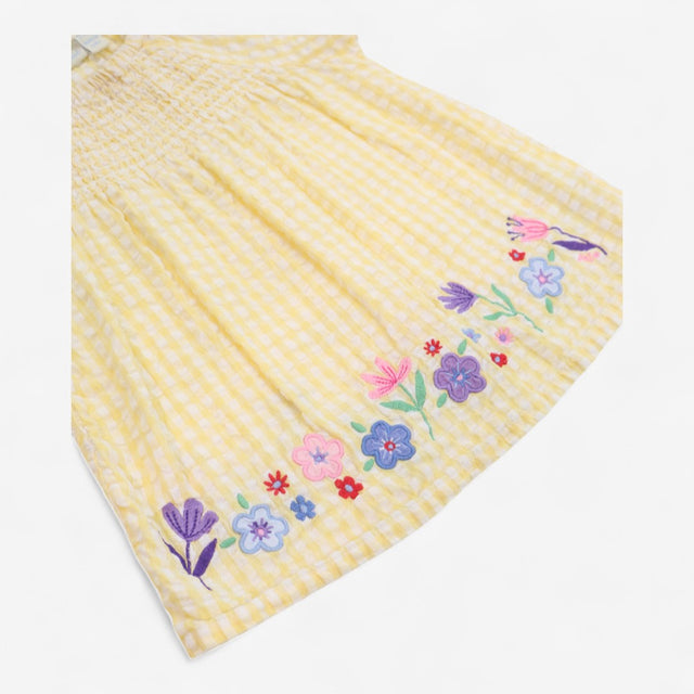 Yellow gingham smock with flowers