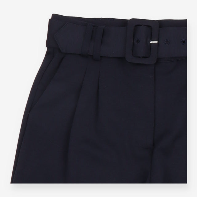 ICHI Navy Belted High Waist Pleated Tapered Smart
