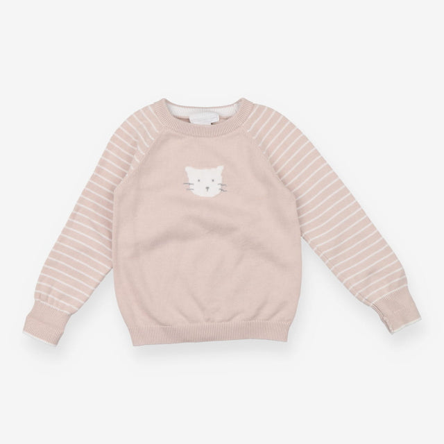 Sweater knit pink striped sleeve cat