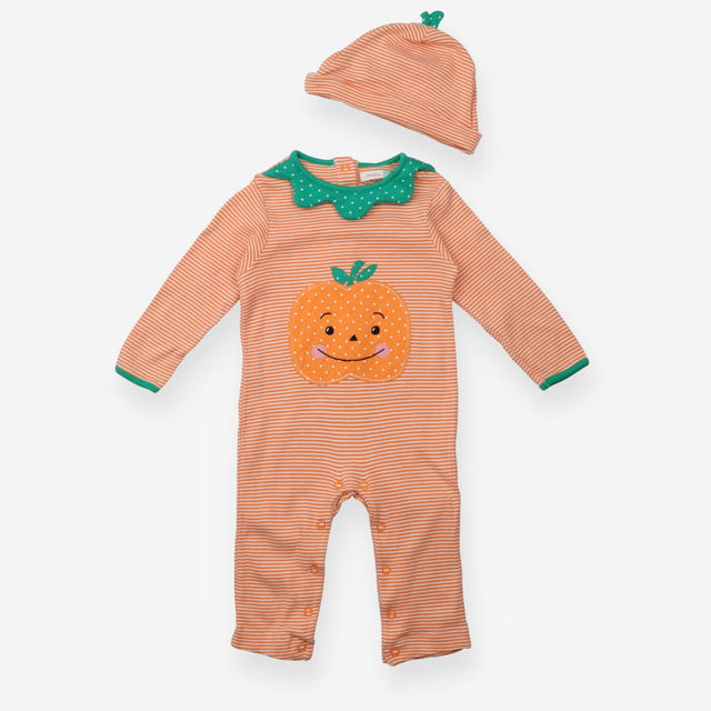 Orange Striped Pumpkin Sleepsuit and Hat