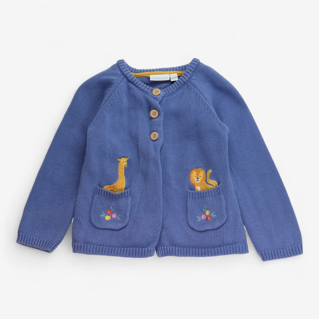 Cardigan corn flower blue with lion and giraffe po