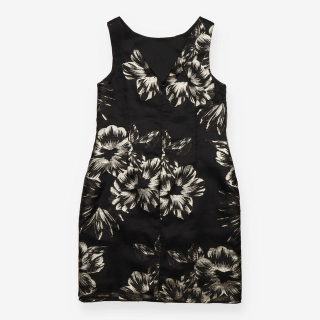 Gold Metallic Floral Sleeveless Jacquard Dress Bla