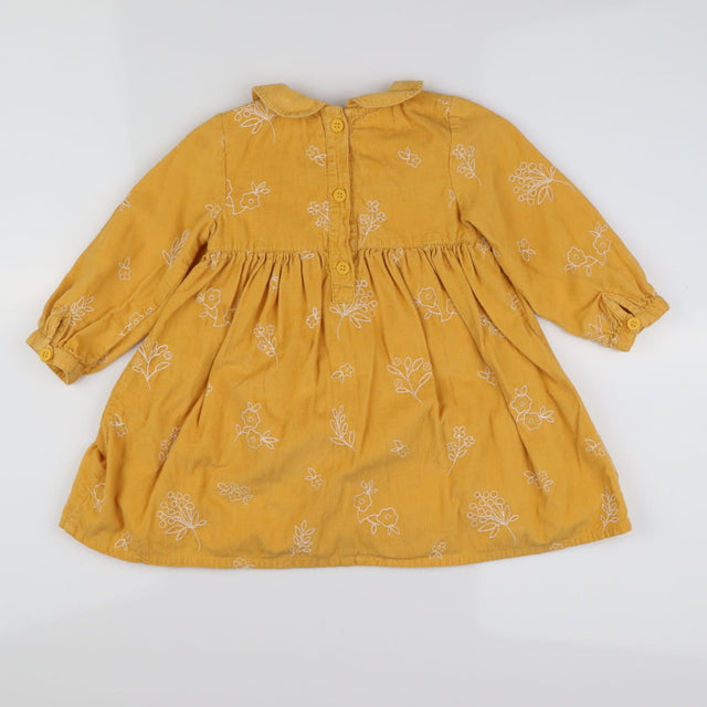 Yellow cord long sleeve dress with white flowers