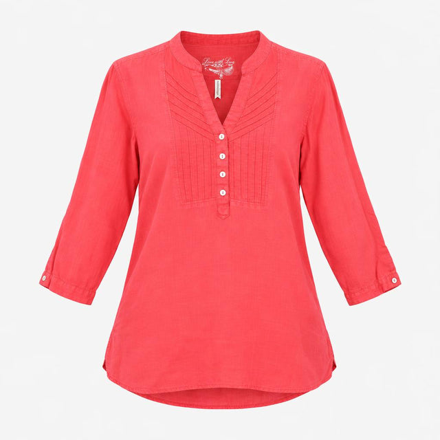 Vintage Linen Blouse Pink 3/4 Sleeve V Neck
