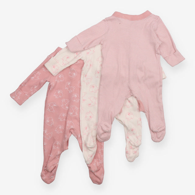 Sleepsuit Pink and White Bunnies 3 Pack