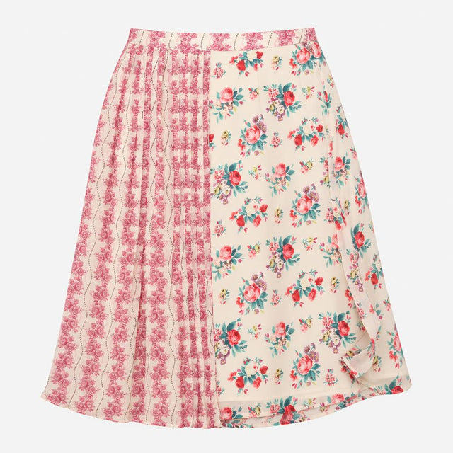 Midi Pleated Skirt Ecru and Pink Floral