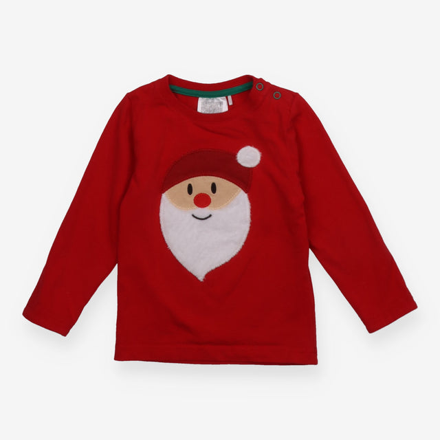 T-shirt Red Long Sleeve Santa Applique