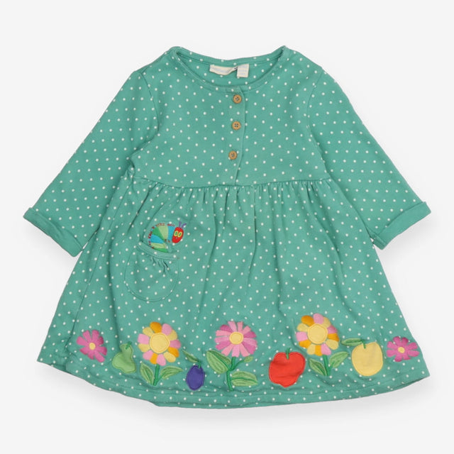 Dress green white spot flowers to hem LS