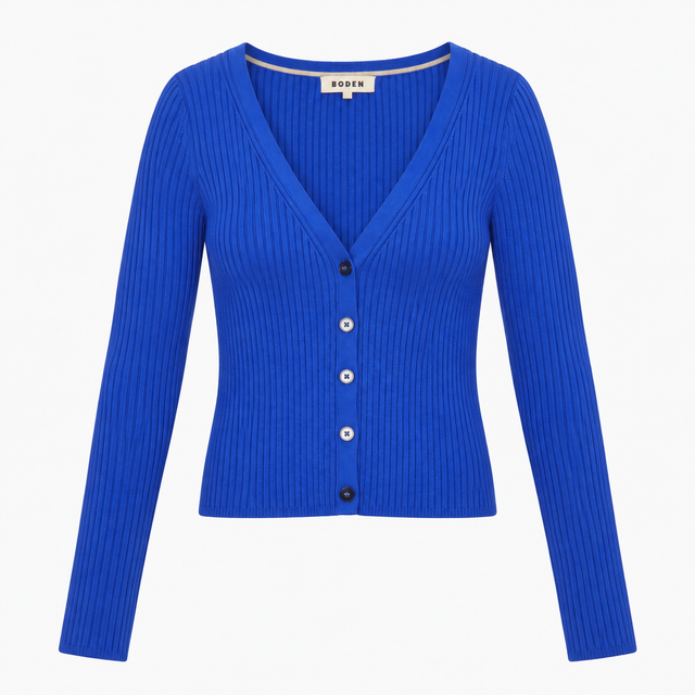 Cardigan Cobalt Blue Ribbed V Neck Button Front Cr