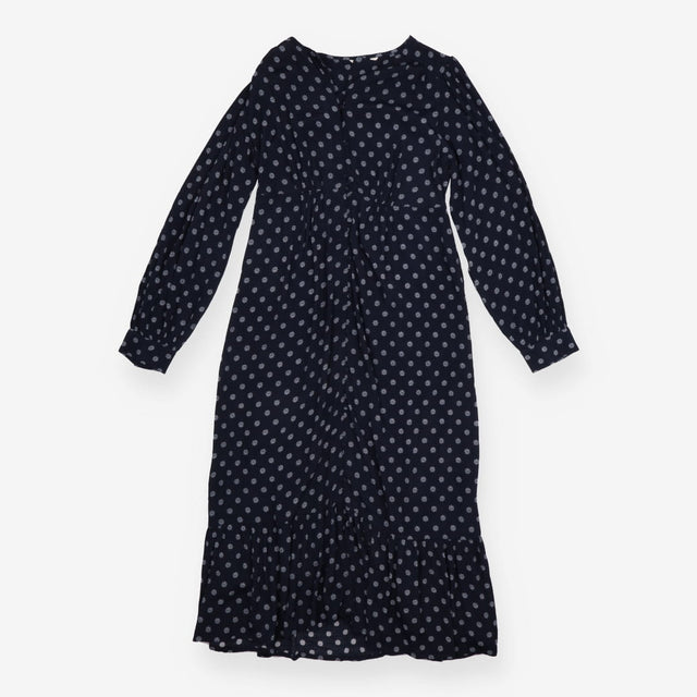 Maxi Dress Navy Printed Button Front Long Sleeve